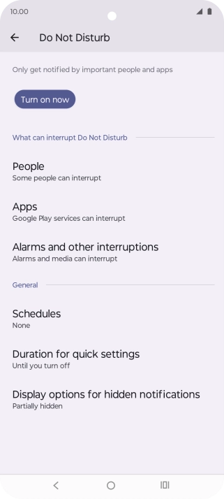Press Turn off now to turn off Do Not Disturb.