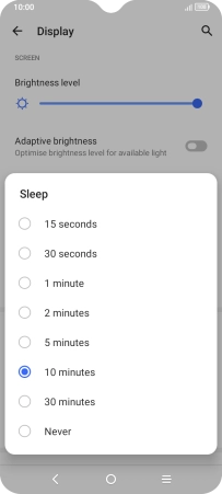 Press the required setting.