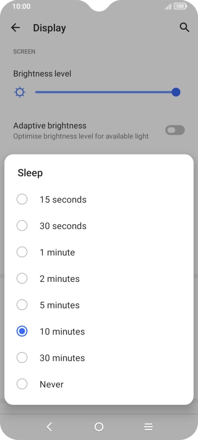 Press the required setting.