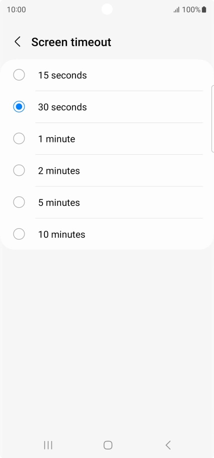 Press the required setting.