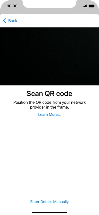 Place the QR code you've received inside the phone camera frame to scan the code. If you’ve deleted your eSIM, you can re-add it using your existing QR code. If you’re having problems, see our FAQ.