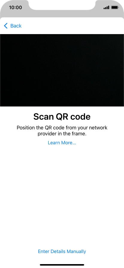 Place the QR code you've received inside the phone camera frame to scan the code. If you’ve deleted your eSIM, you can re-add it using your existing QR code. If you’re having problems, see our FAQ.