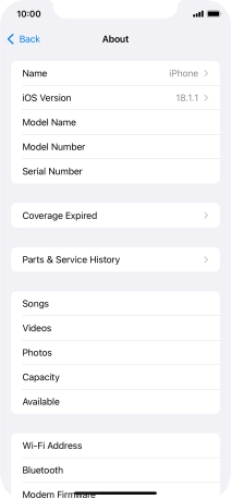 Your phone's software version is displayed next to iOS Version.