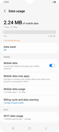 The total data usage is displayed. The total data usage is displayed.