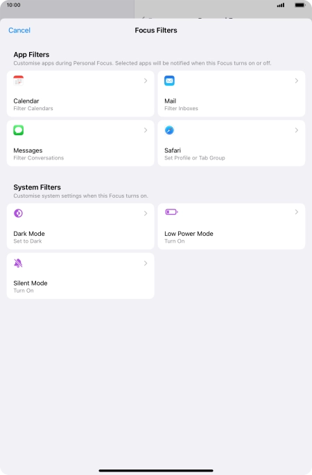 To see specific calendars in the selected focus mode, press Calendar and follow the instructions on the screen to select the required calendars.
