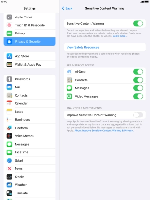 Press the indicators next to the required applications to turn the function on or off.