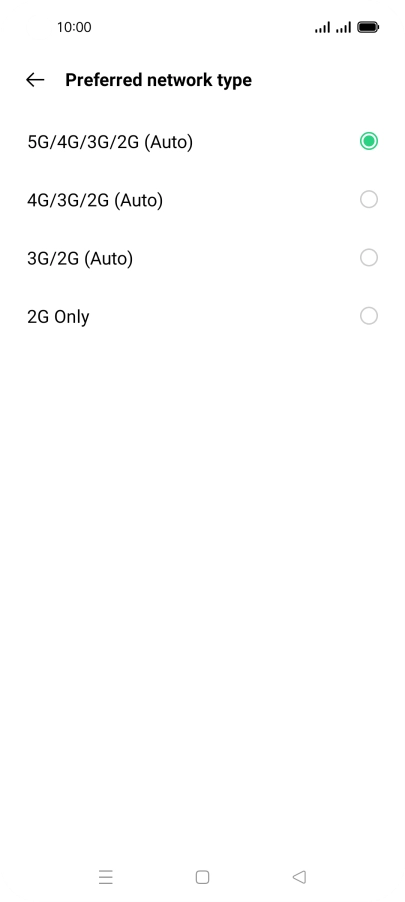 Press the required network mode.