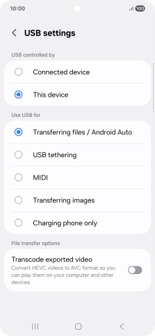 Press Transferring files / Android Auto.