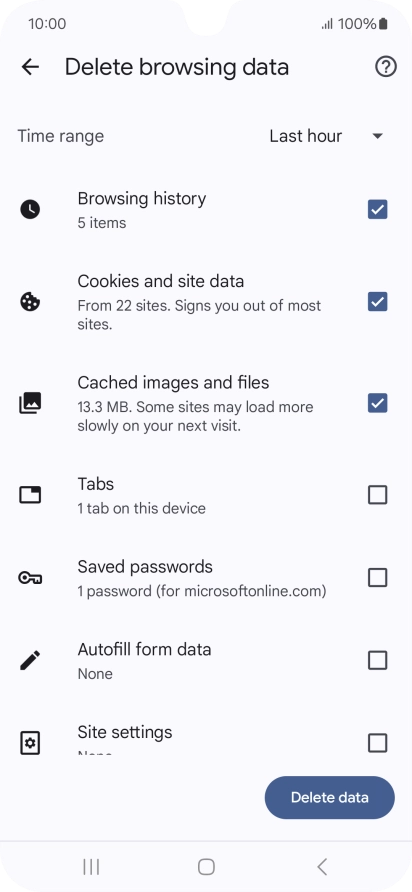 Press the fields next to the required data types.