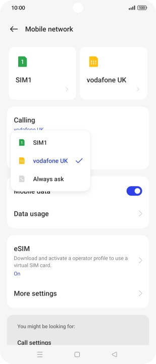 Press the required setting.