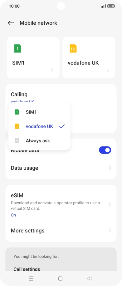 Press the required setting.