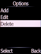 Select Delete and press the Left selection key.