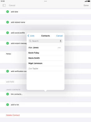 Press the required contact.