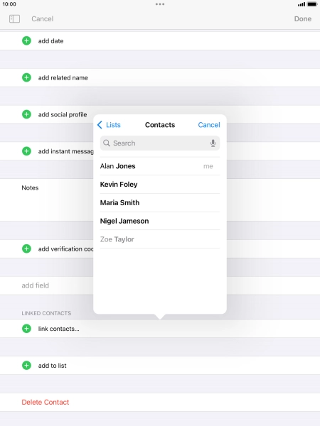 Press the required contact.