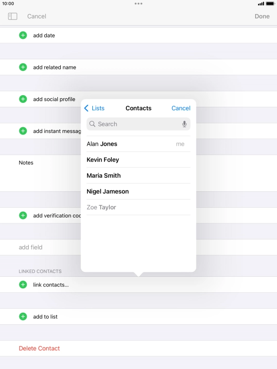 Press the required contact.