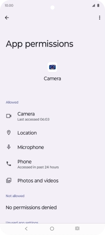 The app activity for the selected app is displayed.