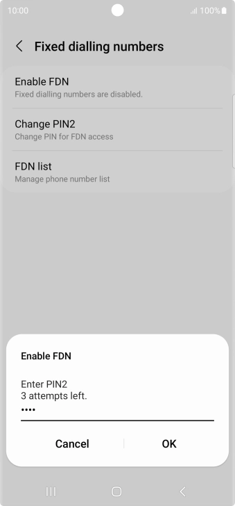 Key in your PIN2 and press OK. The default PIN2 is 1111.