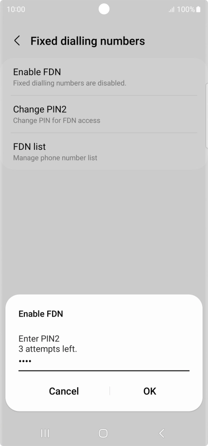 Key in your PIN2 and press OK. The default PIN2 is 1111.