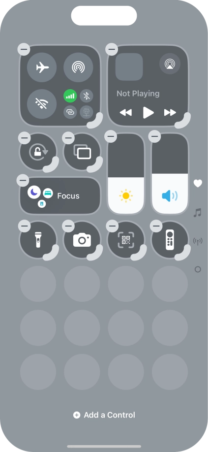 Press Add a control and follow the instructions on the screen to add the required function to Control Centre.