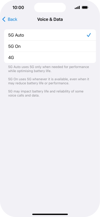 To turn on automatic switch between 5G and 4G, press 5G Auto.