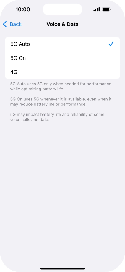 To turn on automatic switch between 5G and 4G, press 5G Auto.