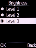 Select the required brightness and press the Left selection key.