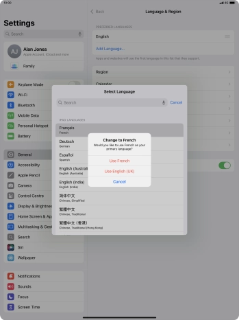 To select the new language as the default tablet language, press Use ‹language›. To select the new language as the default tablet language, press Use ‹language›.