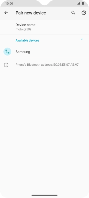 Press the required Bluetooth device and follow the instructions on the screen to pair the device with your phone.