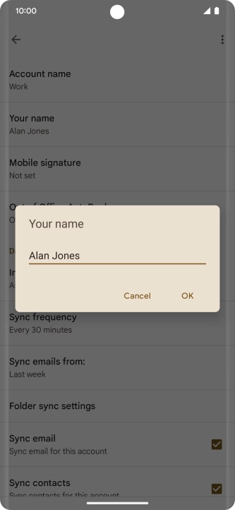 Key in the required sender name and press OK.