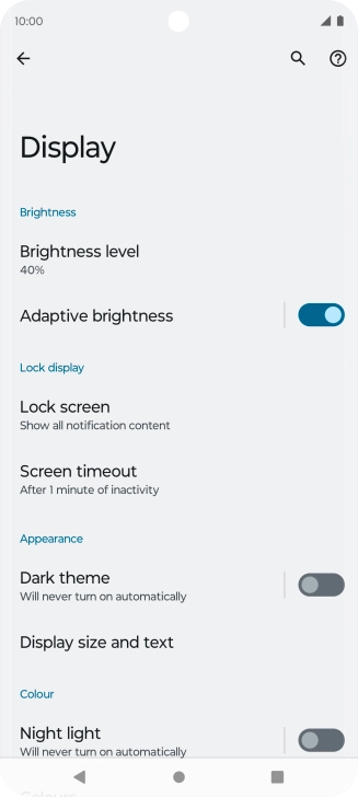 Press Screen timeout.