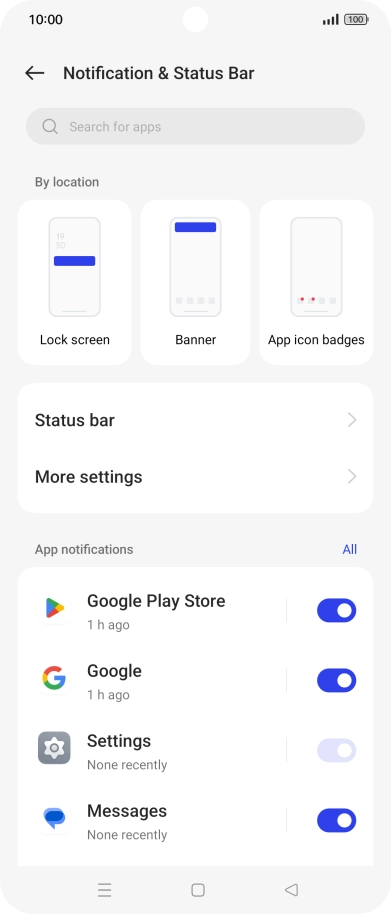 Press the indicators next to the required apps to turn the function on or off.