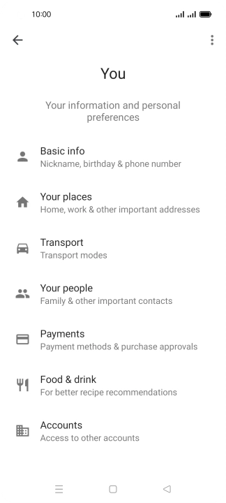 Press Basic info and follow the instructions on the screen to select phone owner settings.