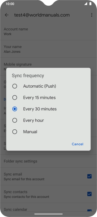 Press the required setting.