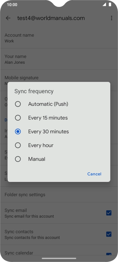Press the required setting.
