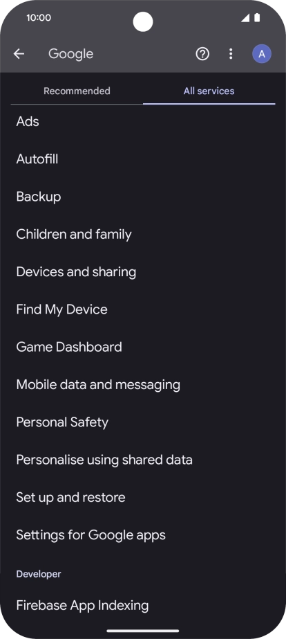 Press Settings for Google apps. Press Settings for Google apps.