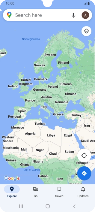 Press the search field and key in the required destination.