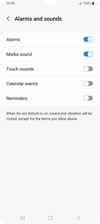 Press the required settings to turn sound and vibration for the selected functions on or off.