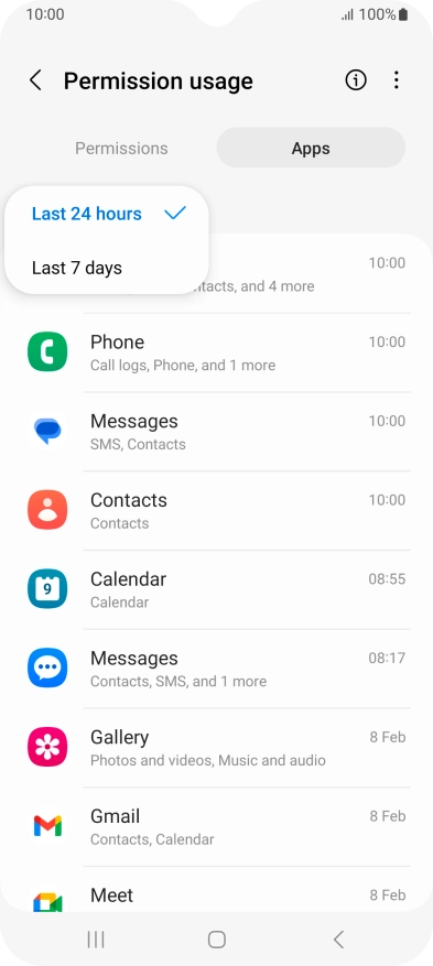 Press the required setting.