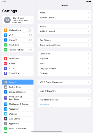 Press your Apple ID. Press your Apple ID.