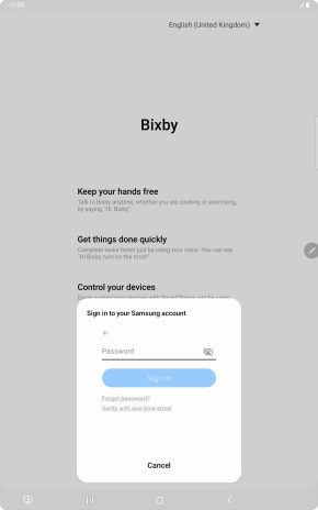 Press Password and key in the password for your Samsung account.