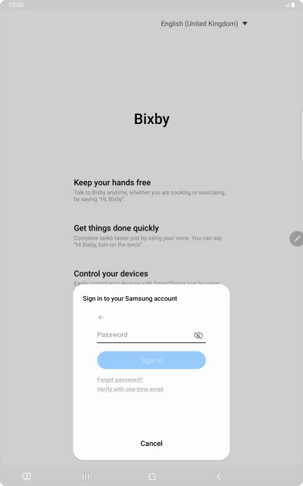Press Password and key in the password for your Samsung account.