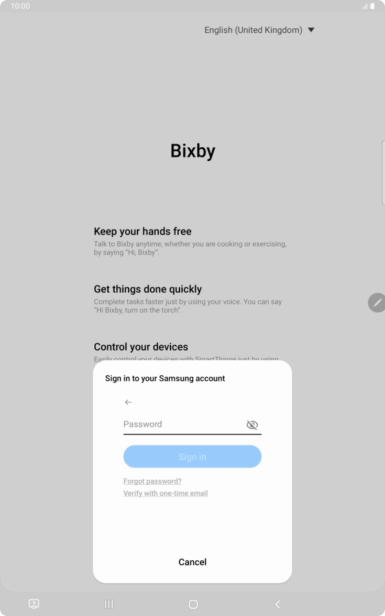 Press Password and key in the password for your Samsung account.