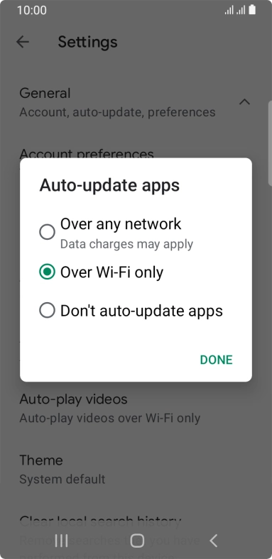 To turn on automatic update of apps using mobile network, press Over any network.