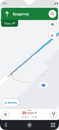 The travel information at the bottom of the screen shows your estimated time of arrival and distance to destination.