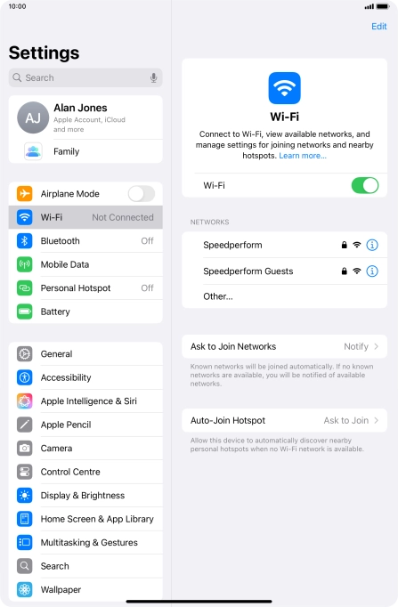 Press the required Wi-Fi network and key in the password for the Wi-Fi network.