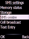 Select SMS centre and press the Left selection key.