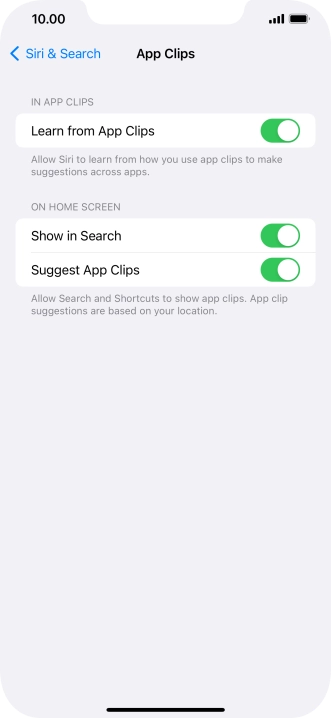 Press the indicators next to the required settings to turn them on or off.