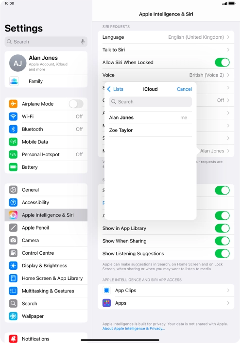 Press the required contact.