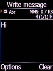 Write the text and press the Left selection key.