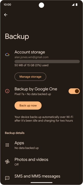 Press Back up now and wait while the phone memory is backed up.